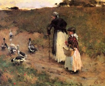  1885 Pintura - anciana con niño y ganso 1885